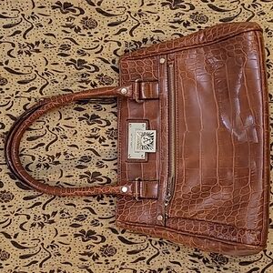 Anne Klein brown reptile pattern purse satchel